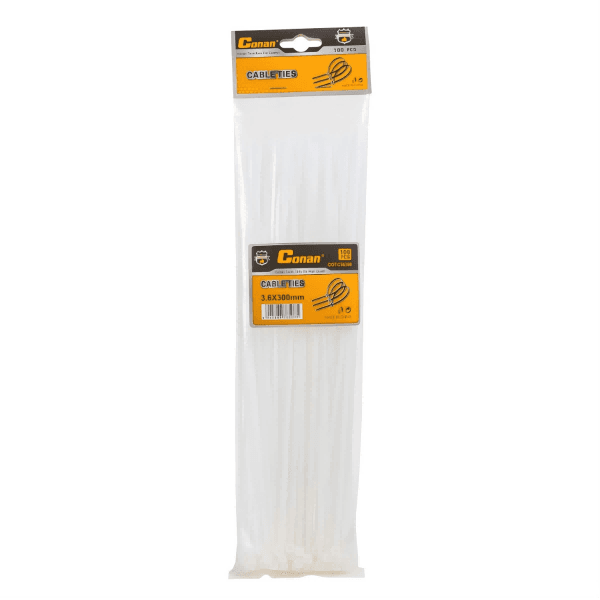 Conan White Cable Ties - 4.8mm x 300mm (100 Piece)